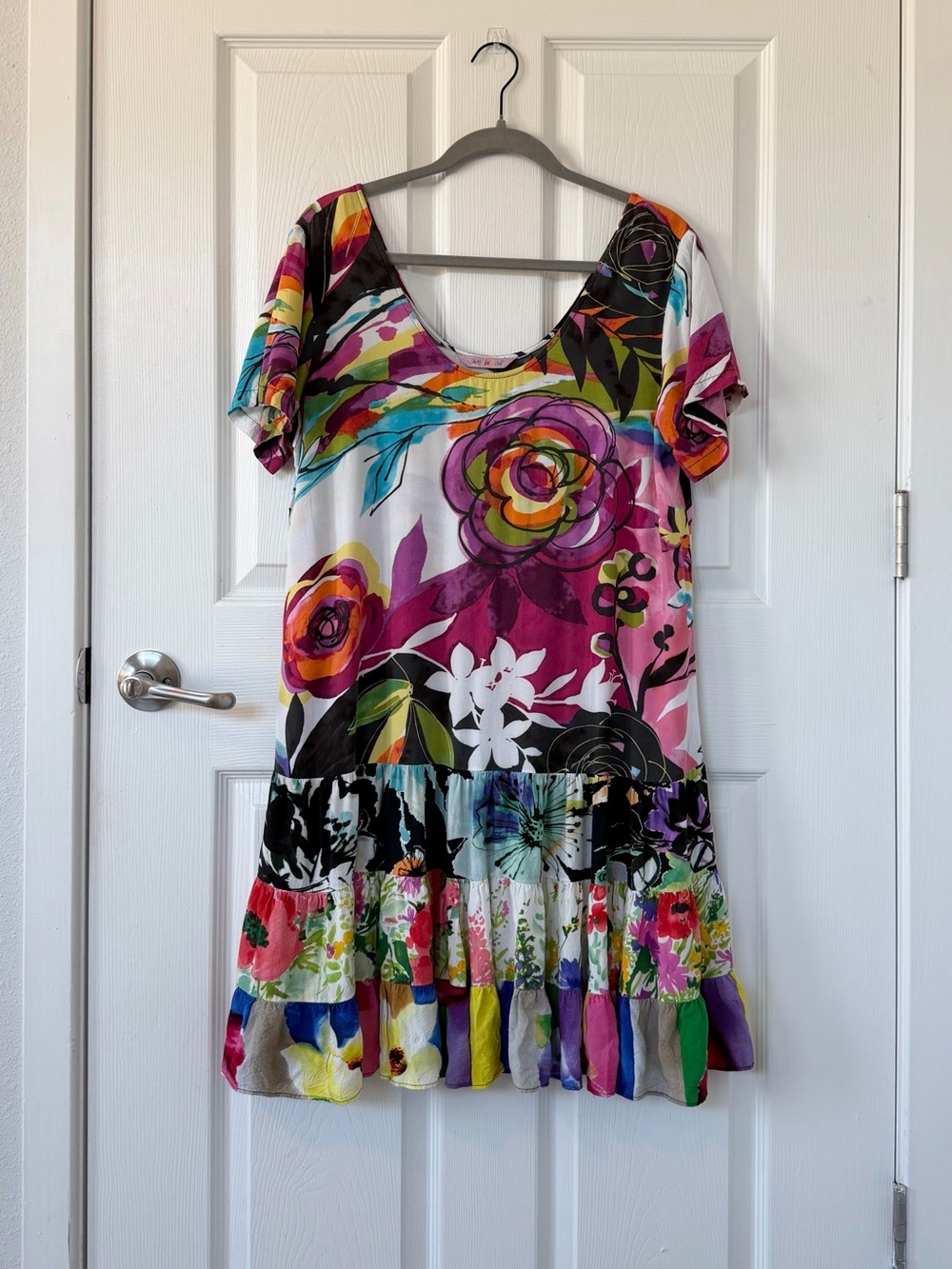 Jams World Hattie Vintage Drop Waist Hawaiian Floral Tiered Short-Sleeve Dress